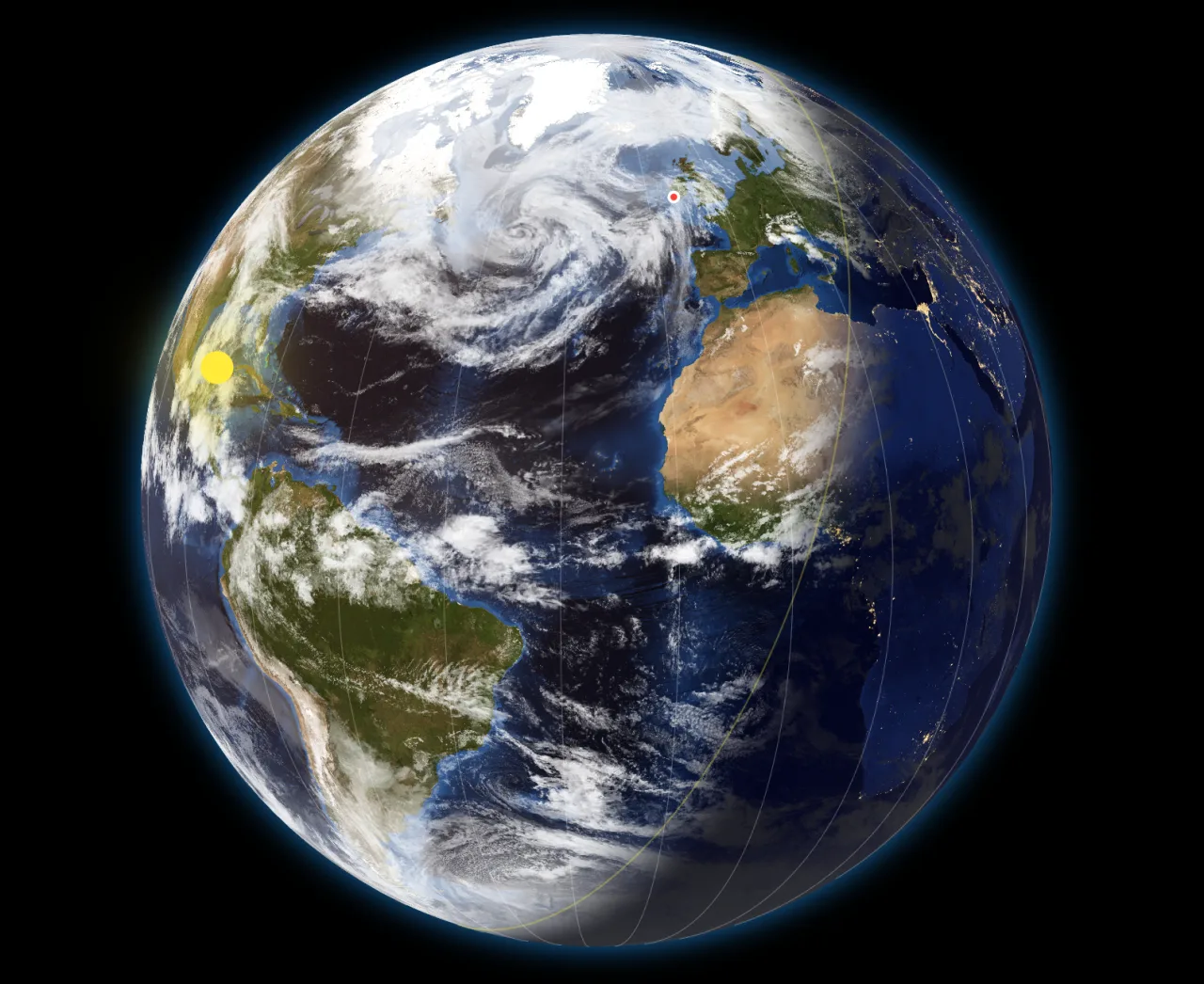 Globe view with live cloud cover overlay