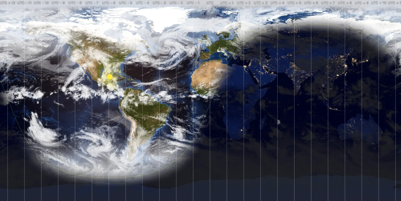 Flat map with live daily cloud cover composited over the Earth