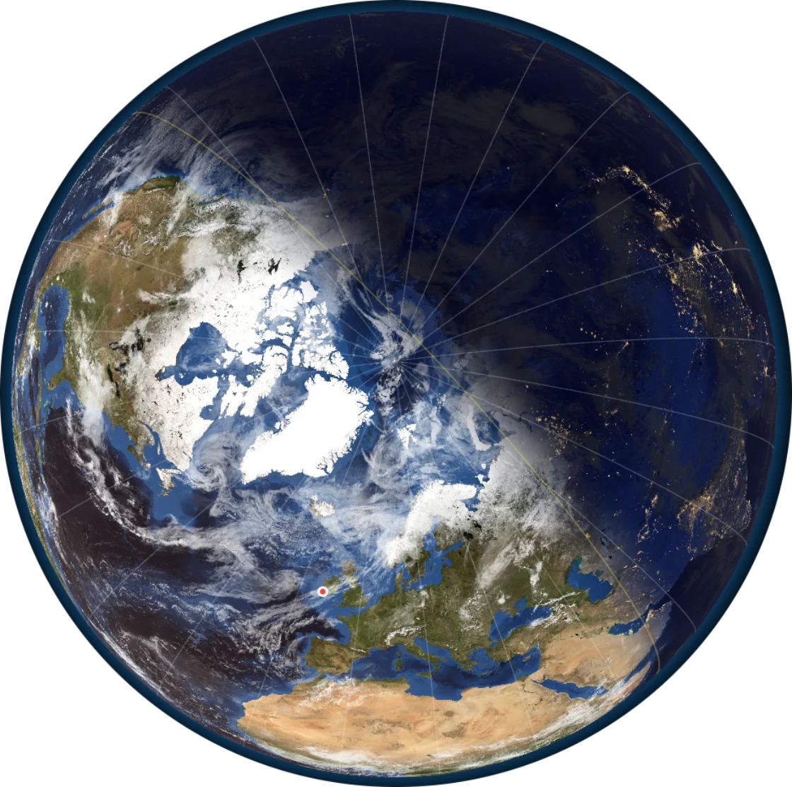 Sunline showing the Earth from above the North Pole